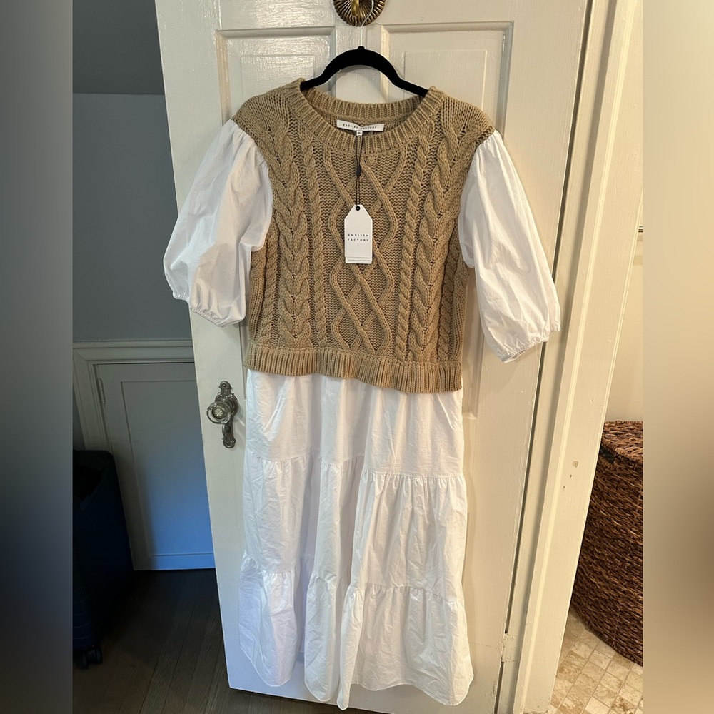 English FactoryCable knit down midi dress cotton poplin, size, XL, new with tag.